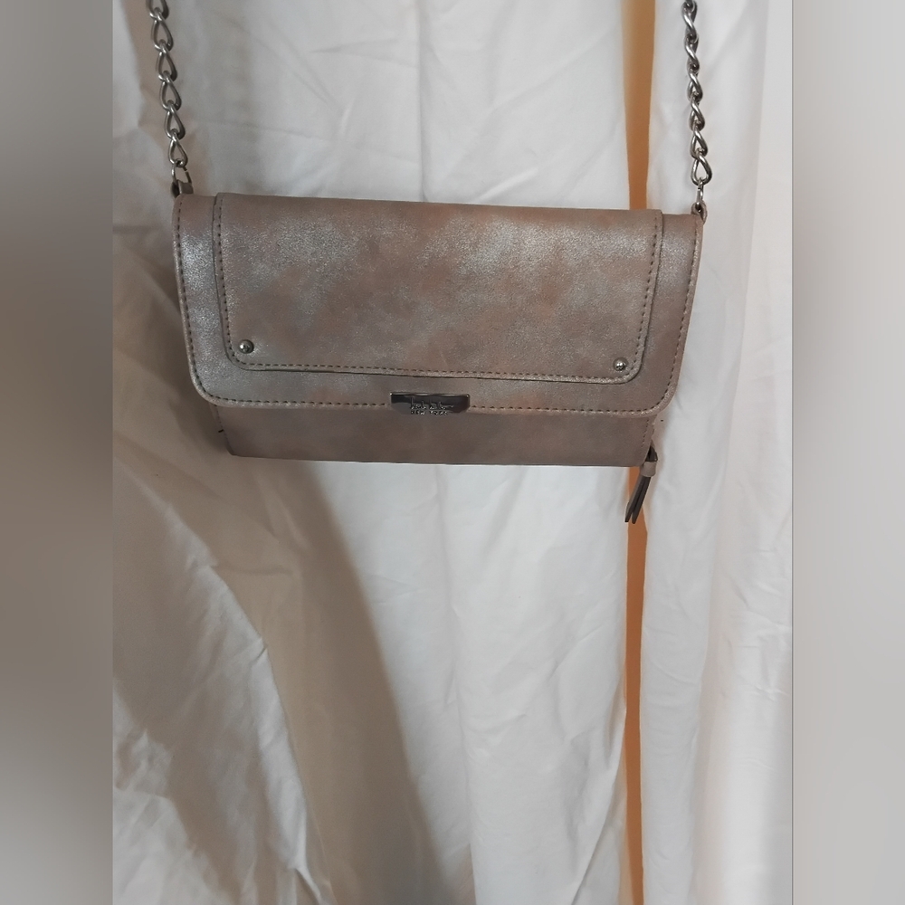 Nicole Miller Metallic Finish Leather Crossbody Bag with Chain Strap